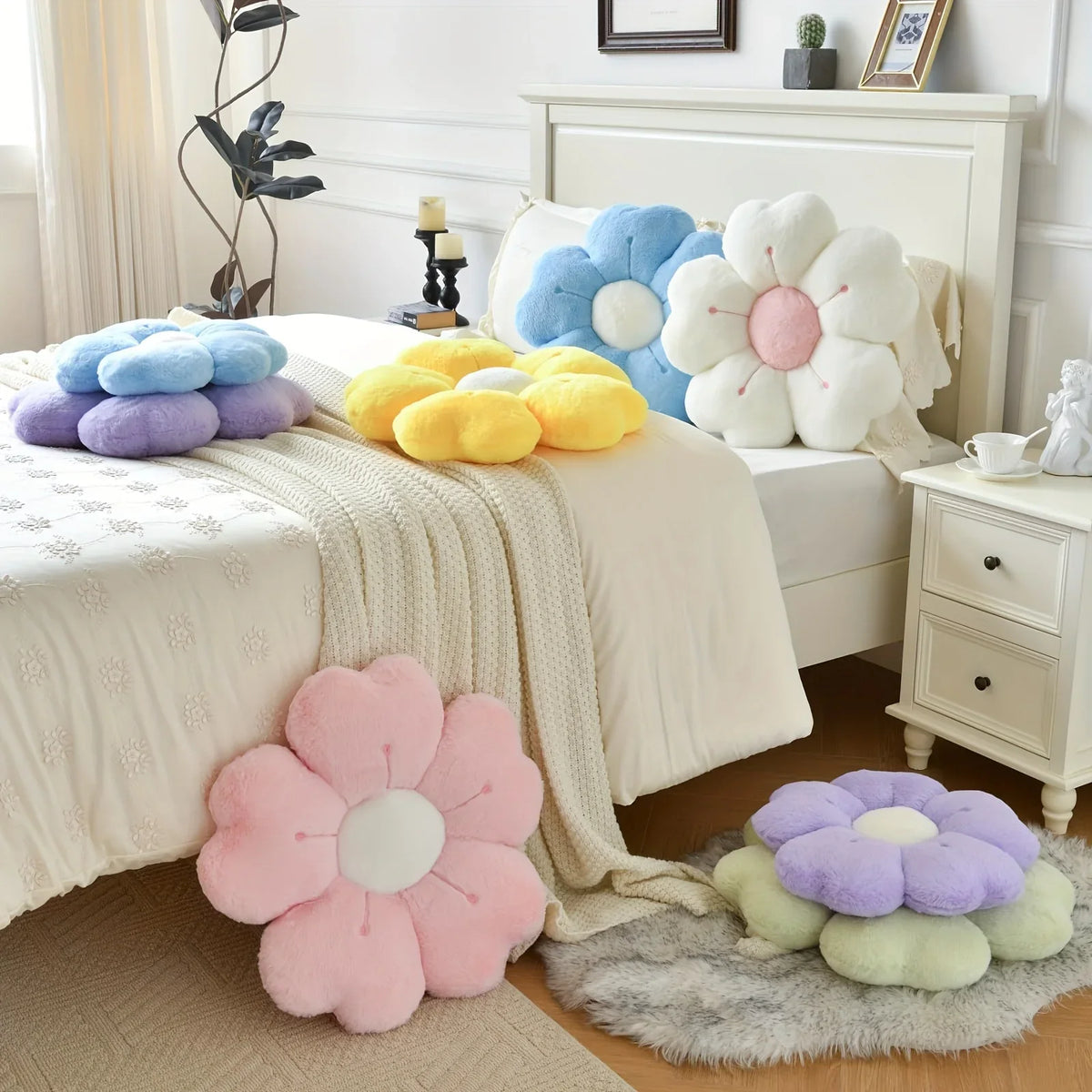 Cojín de Peluche en Forma de Flor – Suave y Decorativo para Cama y Sofá