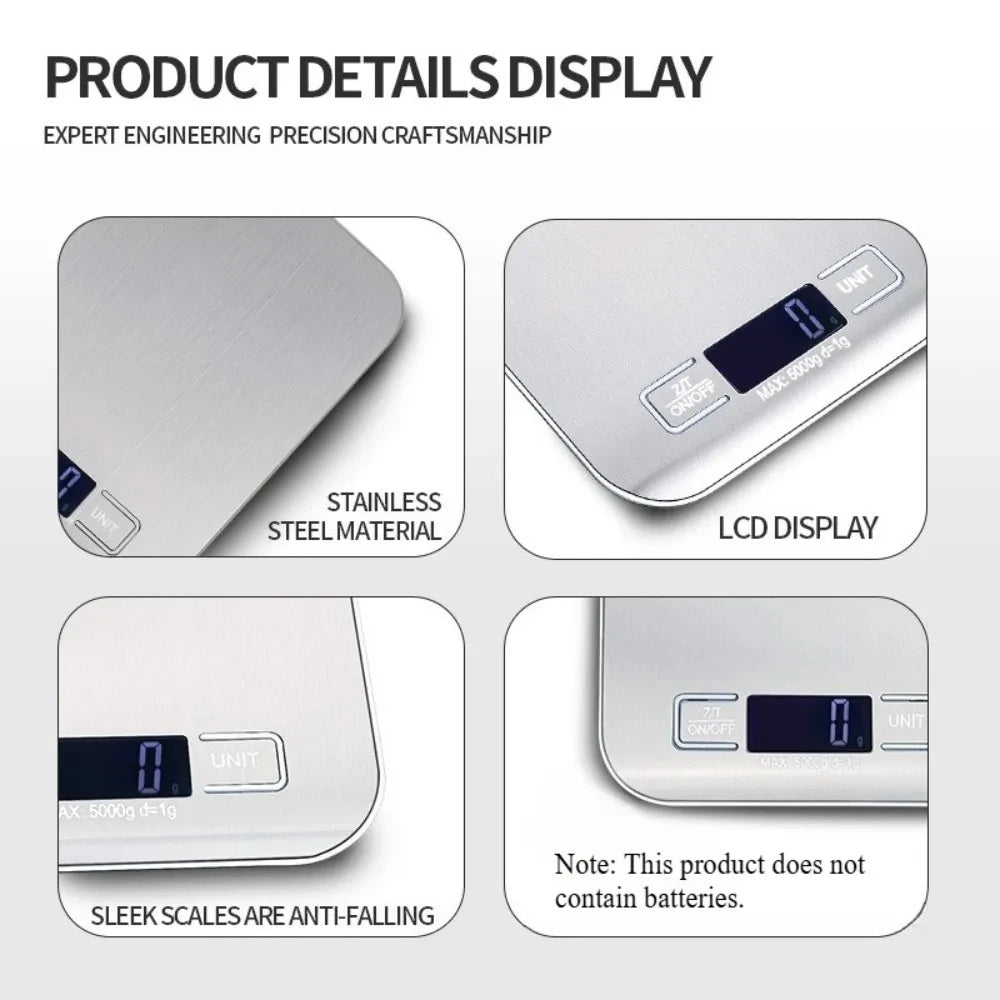 Báscula Digital de Cocina de Acero Inoxidable con Pantalla LED (5 kg)