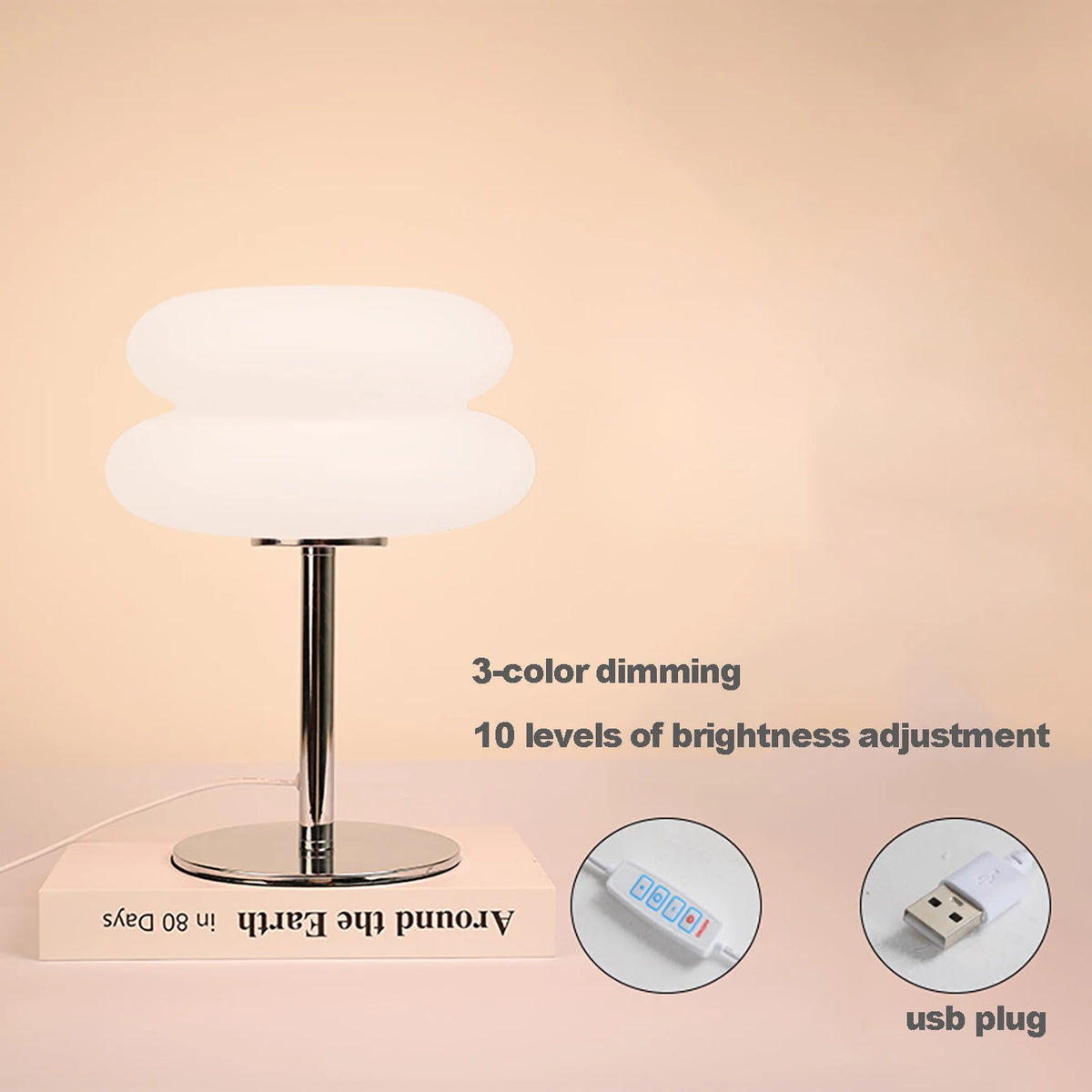 Lámpara LED de Mesa Tipo Hongo – Luz Ambiental USB con 3 Tonos