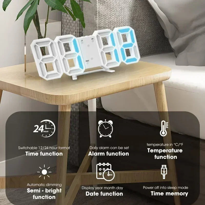 Reloj Digital LED 3D con Alarma, Fecha y Temperatura – Para Mesa o Pared