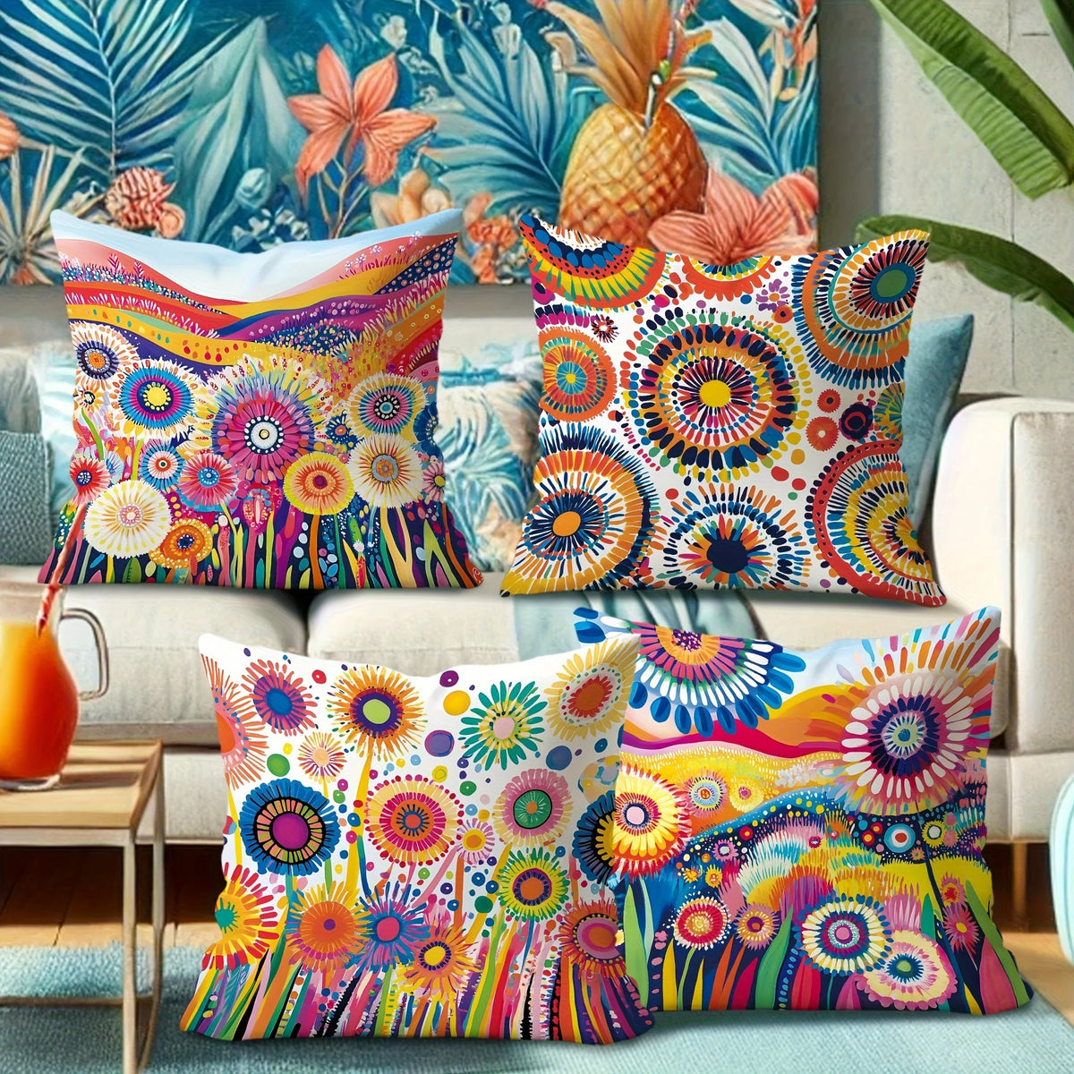 Fundas Decorativas para Cojines con Diseño Floral Colorido