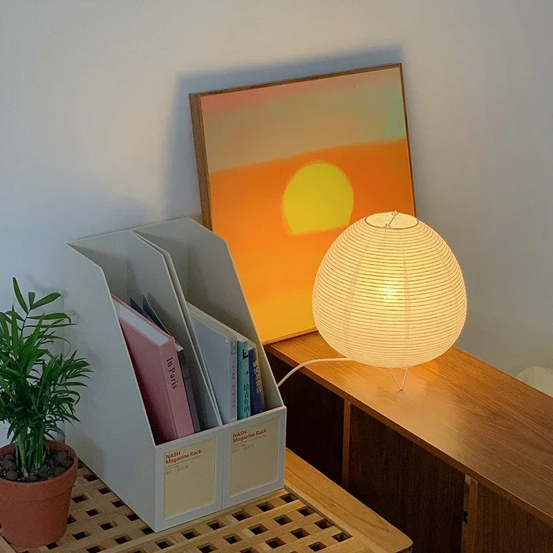 Lámpara LED Japonesa de Mesa – Estilo Linterna de Papel
