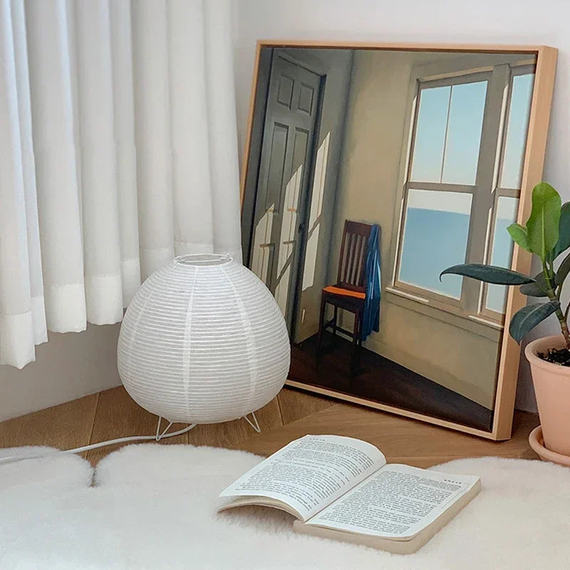 Lámpara LED Japonesa de Mesa – Estilo Linterna de Papel