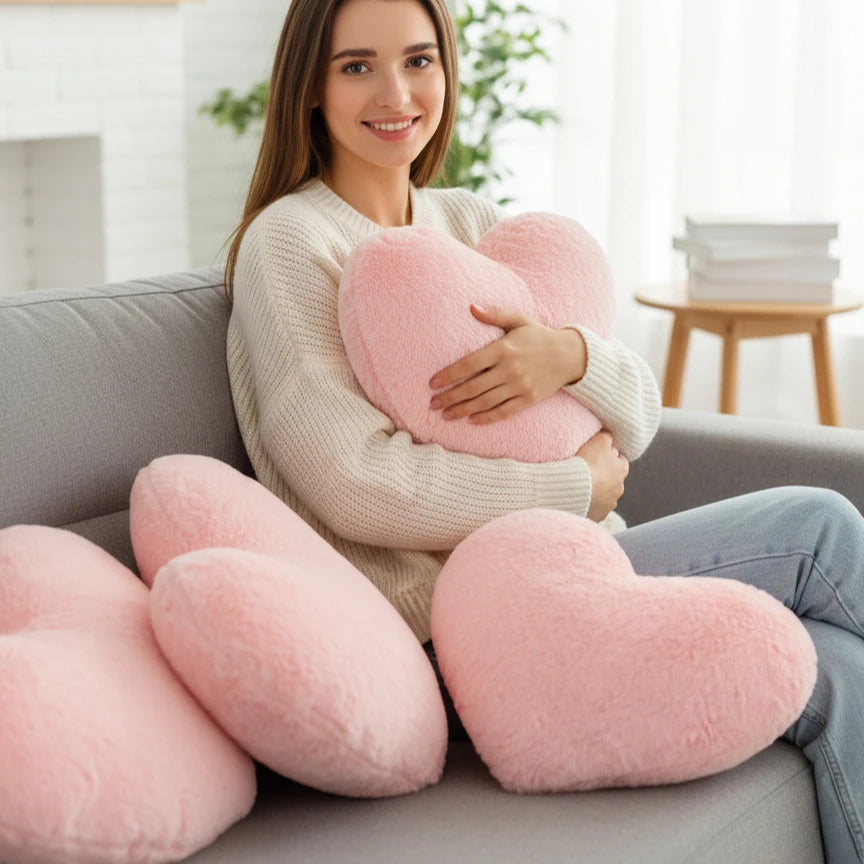Cojín Decorativo de Corazón Rosa – Suave y Acolchado