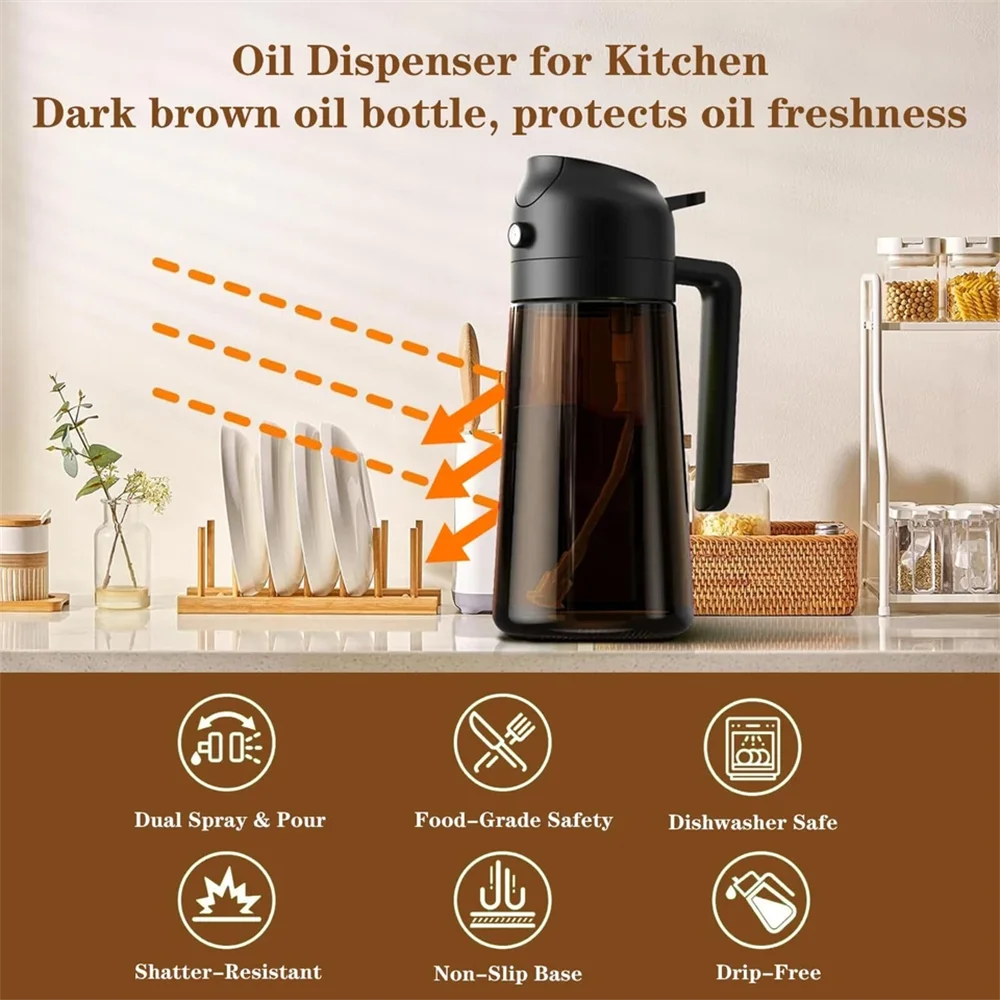 Dispensador y Rociador 2 en 1 para Aceite de Cocina